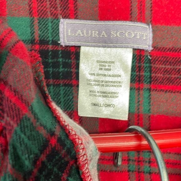 Laura Scott Flannel Pajamas Small Red Plaid Button Down Top Elastic Waist Pants - Picture 2 of 7